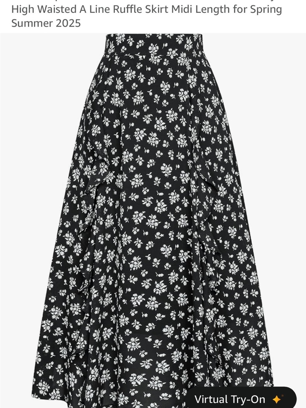 High-Waisted Black Floral A-Line Midi Skirt